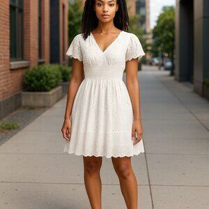 Me 2 Magic white eyelet smocked boho beachy dress‎ midi sz L
